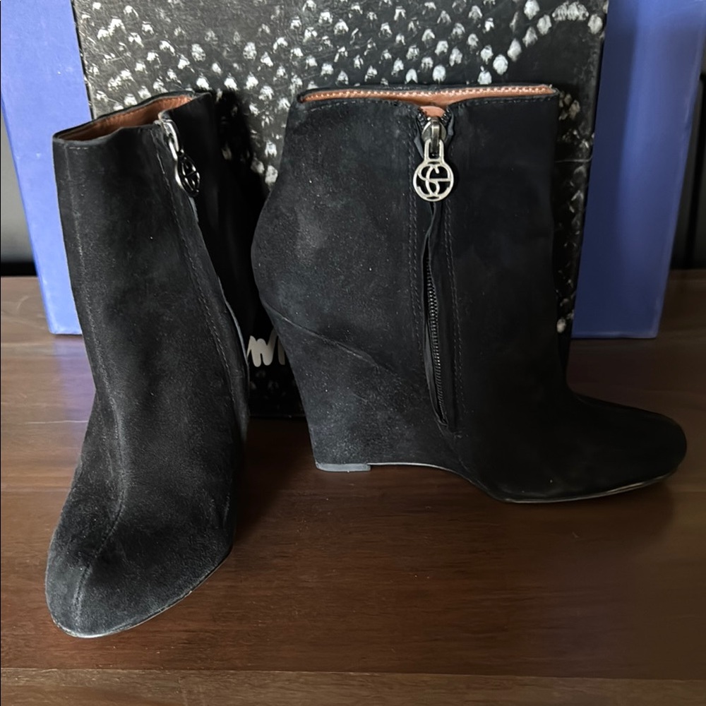 Sam Edelman Black Suede Wedge Boots